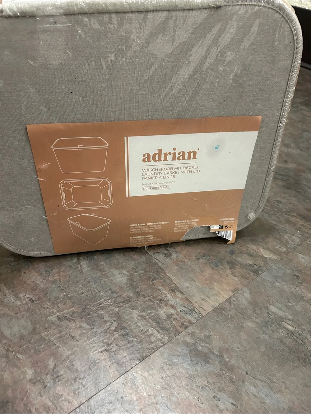 ADRIAN Cloth Fabric Light Gray Laundry Basket & Lid BRAND NEW FACTORY SEALED